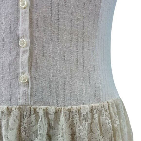 RARE Intimately Free People Boho Cottagecore Cream Lace Henley Maxi Slip Dress - Picture 14 of 16